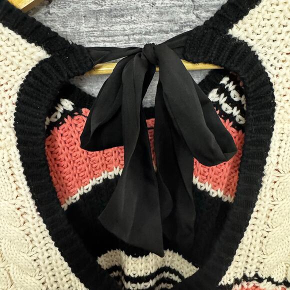 TORRID Pink Black Striped Knit SWEATER Bow Tie Back Women Size 2 - Picture 3 of 9